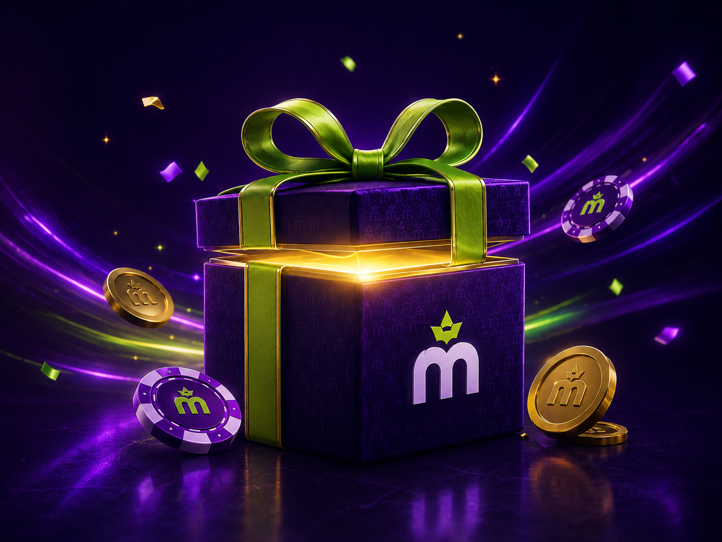 Illustrazione di una scatola regalo dorata che rappresenta il bonus di benvenuto di MaxWin Casino