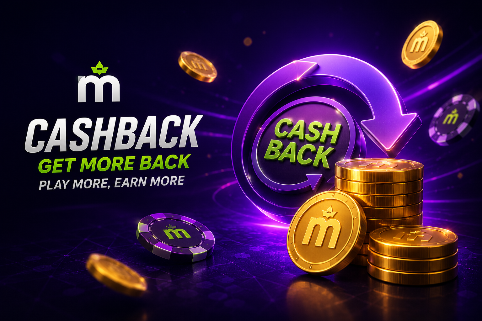 Illustrazione di un simbolo di percentuale di cashback e monete per MaxWin Casino