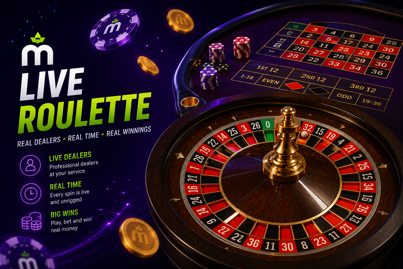 Illustrazione di una roulette live e carte da gioco che rappresentano il casino live di MaxWin Casino
