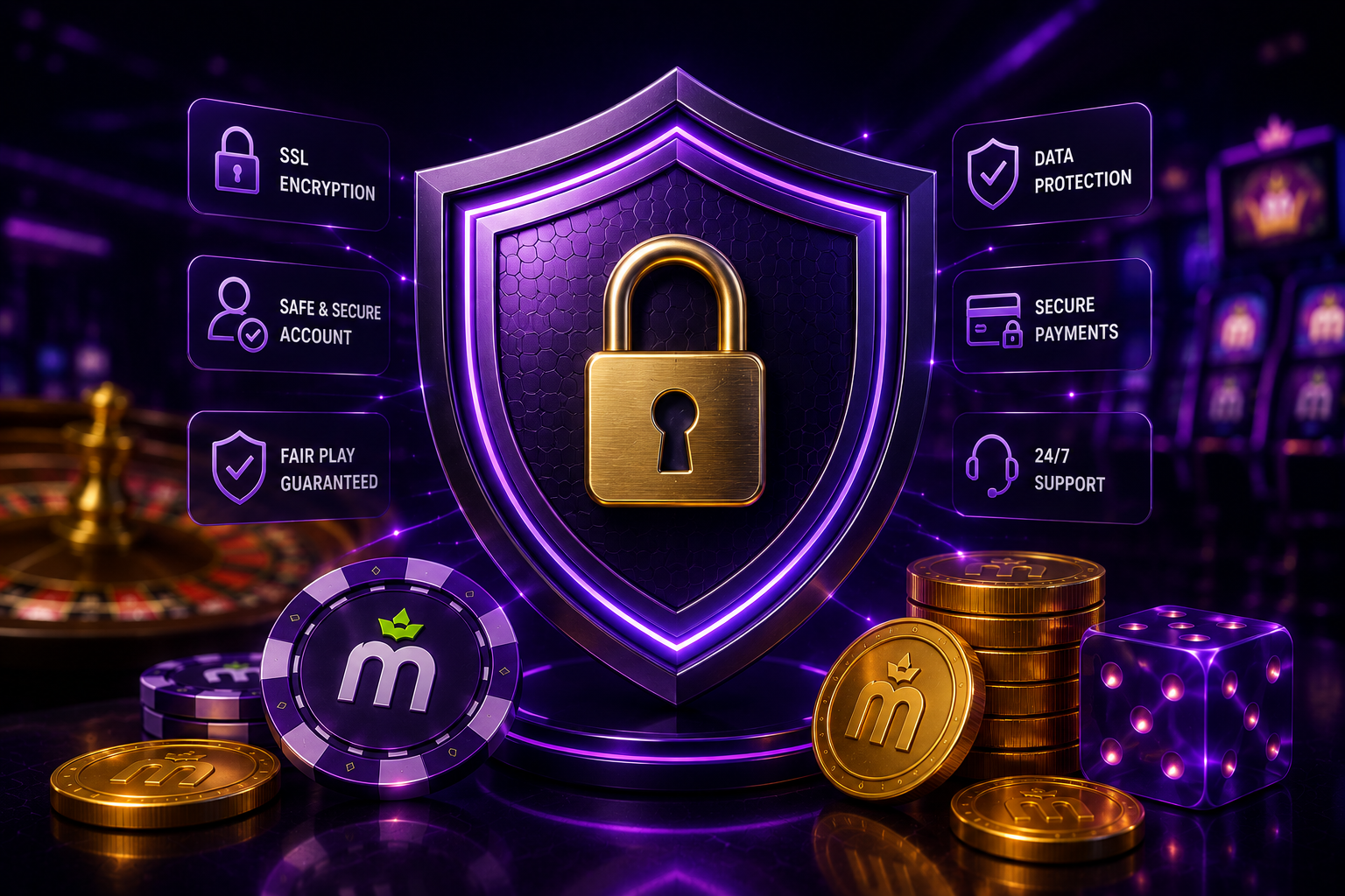 Illustrazione di uno scudo e un lucchetto che rappresentano la sicurezza dell'account su MaxWin Casino